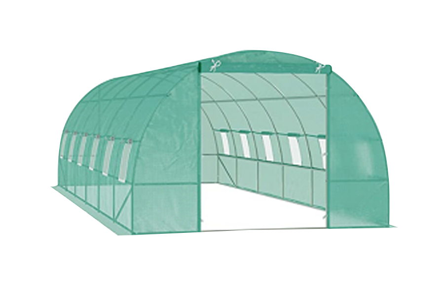26' x 10' x 7' Outdoor Walk-in Tunnel Greenhouse with Roll-up Windows & Zippered Door, Steel Frame, & PE Cover